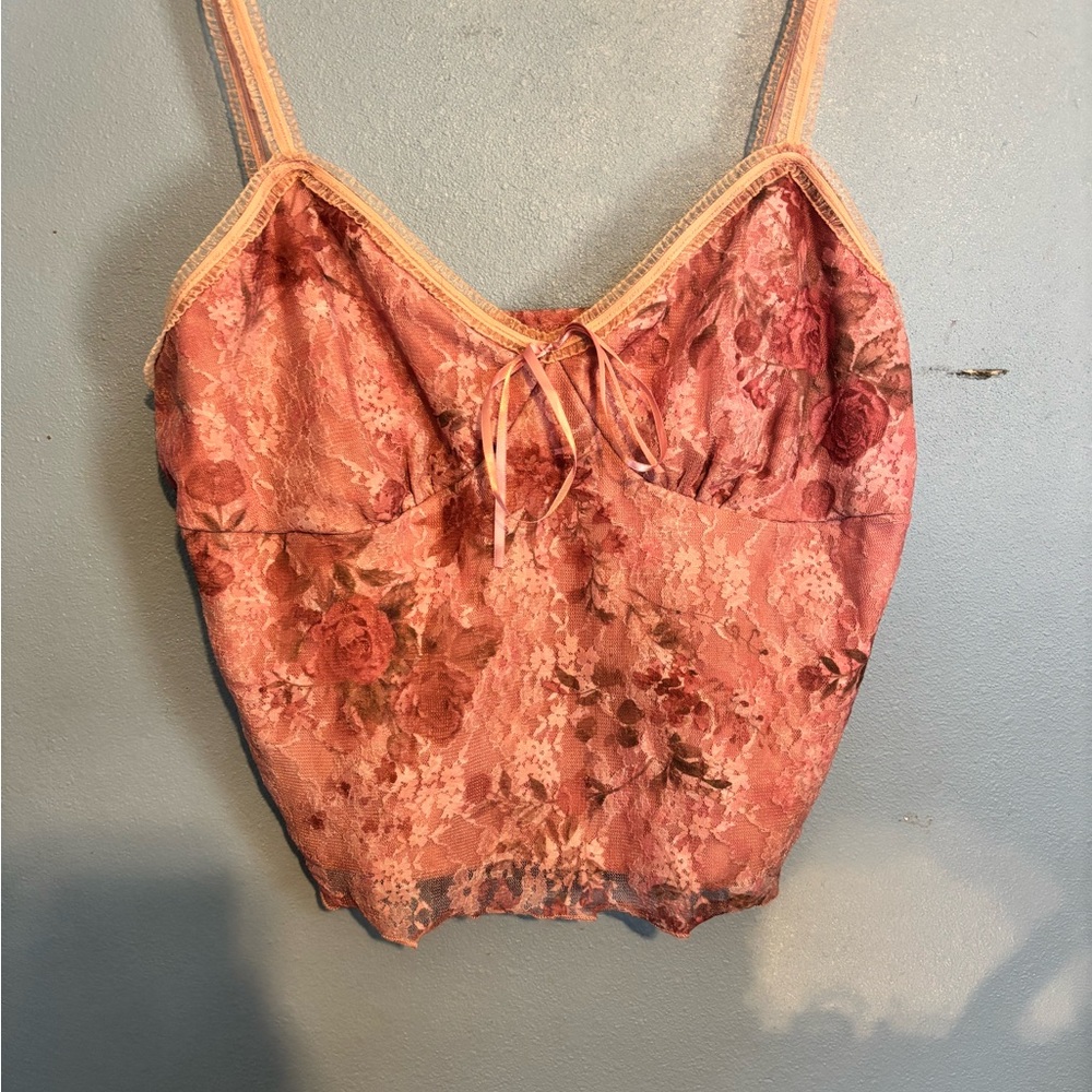 ROMWE Pink Lace Trim Top